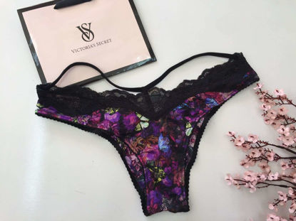 Imagen de Victoria's Secret  Panty Negro Flores Moradas Brillos